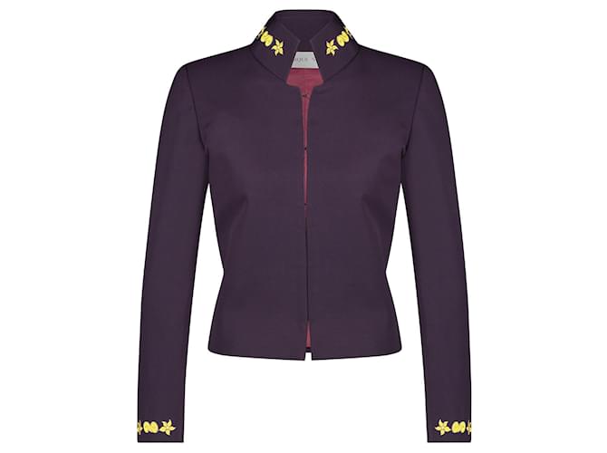 Autre Marque Monique Singh, Embroidered gaberdine jacket Purple Polyester Wool  ref.1098853
