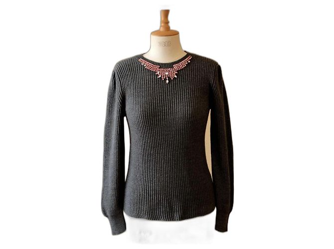 Pullover mit Weill-Strass Anthrazitgrau 
