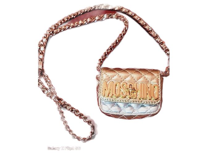 Mini borsa Moschino in pelle argento e oro D'oro