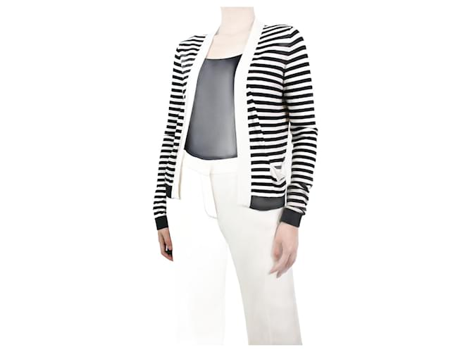 Chanel Cream and black striped pocket cardigan - size UK 10 Viscose  ref.1098962
