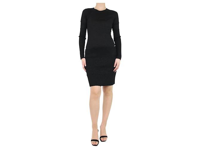 Chanel Vestido negro de punto canalé brillo - talla UK 10 Lana  ref.1098964