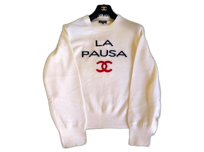 Chanel La Pausa Cruise Pullover weiß aus Kaschmir