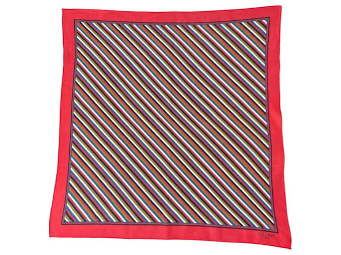 Carré, bandana Céline 70s coton rayures rouge, kaki, marine, ivoire Multicolore  ref.1099100