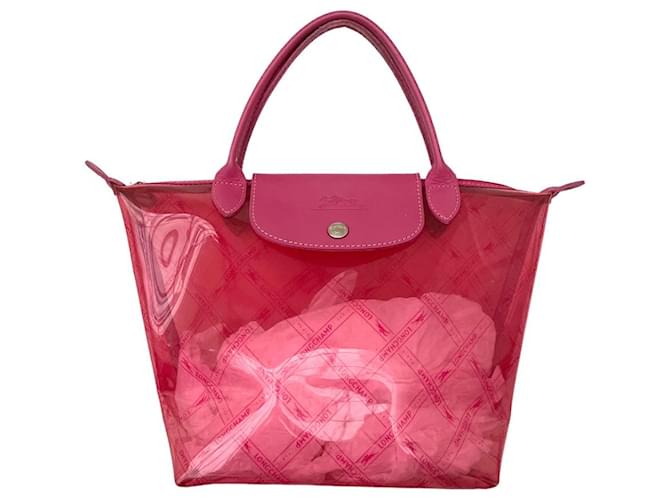 Pliage Kultige Falttasche 90s Longchamp (M) Bonbonrosa-Logo aus Leder und PVC (Fuchsie) Pink Kunststoff  ref.1099104