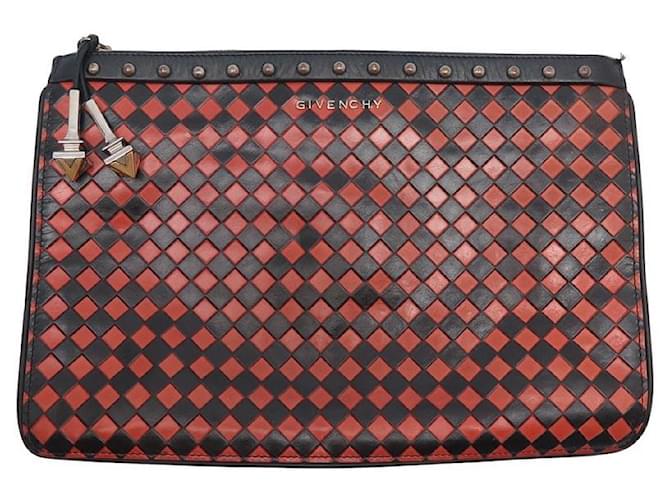 GIVENCHY RED AND BLACK DAMIER LEATHER POUCH CLUTCH HANDBAG  ref.1099236
