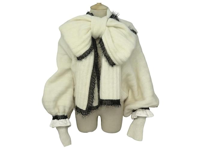 CHANEL JACKET VEST WITH BOW & GATHERS P37120K02326 XXL 50 MOHAIR JACKET Cream Wool  ref.1099258