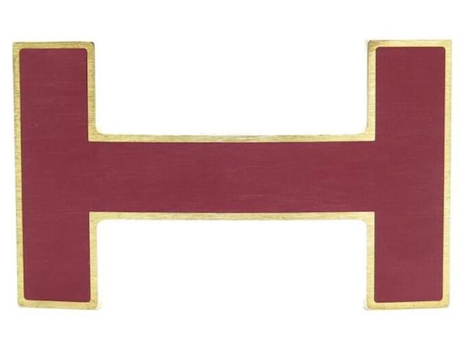 Hermès NEW HERMES H QUIZZ BELT BUCKLE 32 MM BORDEAUX LACQUER BRUSHED STEEL GOLD Dark red Gold-plated  ref.1099357