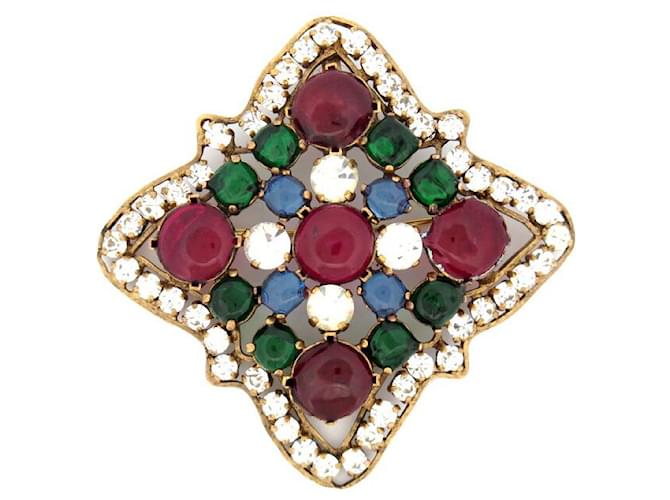 Other jewelry VINTAGE BROOCH CHANEL GRIPOIX CABOCHONS GLASS PASTE & STRASS METAL BROOCH Golden  ref.1099390