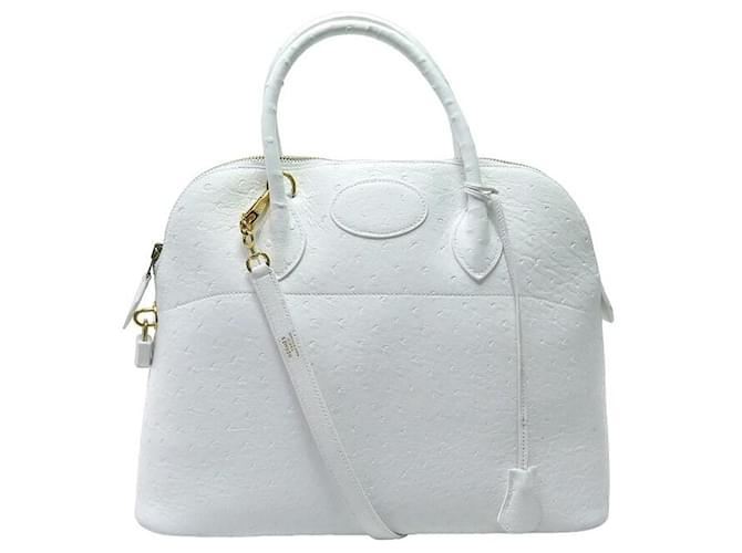 Hermès HERMES BOLIDE HANDBAG 35 CM IN WHITE OSTRICH LEATHER LEATHER HAND BAG PURSE  ref.1099391