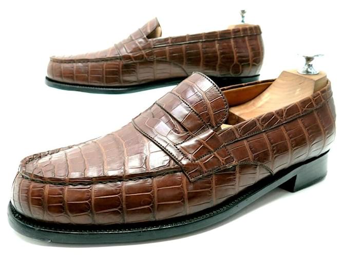 JM WESTON LOAFERS 180 8C 42 FINE BROWN CROCODILE LEATHER LOAFERS Exotic leather  ref.1099393