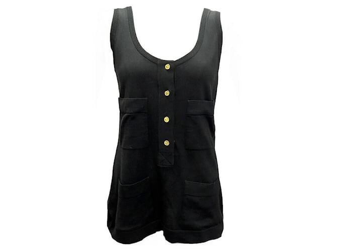 NEW CHANEL SLEEVELESS TANK TOP WITH CC BUTTON L 42 BLACK SLEEVELESS TOP Wool  ref.1099436