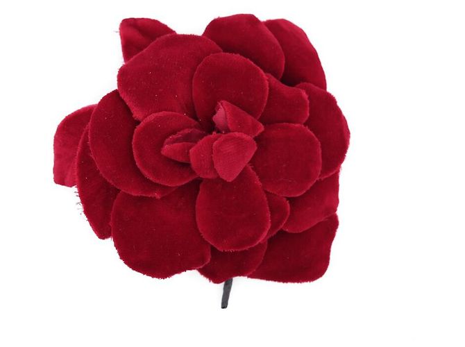 VINTAGE CHANEL CAMELIA BROSCHE AUS ROTEM SAMT CA 1980 SAMT-BROSCHE-BOX