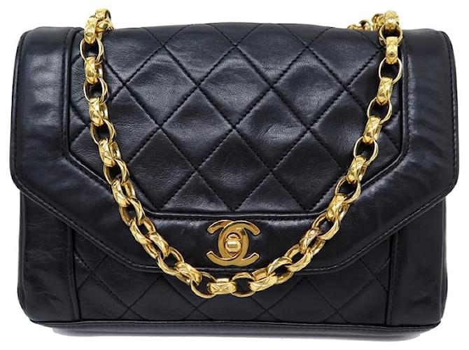 VINTAGE CHANEL DIANA HANDBAG TIMELESS FLAP CHAIN CROSSBODY QUILTED BAG Black Leather  ref.1099454