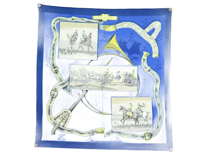 Hermès VINTAGE HERMES SCARF A COR & A CRI 1960 CHARLES HALLO SQUARE 90 SILK SCARF Blue  ref.1099463