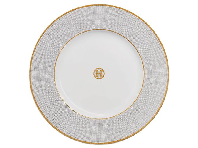 Hermès Hermes: Placa de apresentação em mosaico 24 ct ouro 31,5 cm Branco