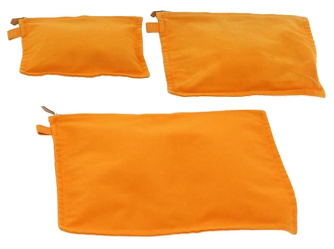 Hermès HERMES Large Medium Small Pouch Canvas 3Set Orange Auth bs8593 Cloth  ref.1099814