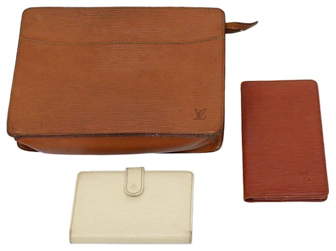 LOUIS VUITTON Epi Wallet Clutch Bag 3Set Brown White LV Auth bs8652 Leather  ref.1099885