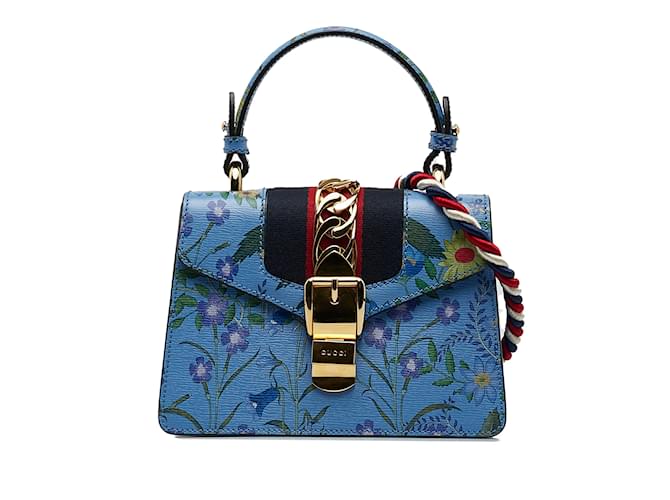 GUCCI Handbags Sylvie Blue Linen ref.1100035 Joli Closet