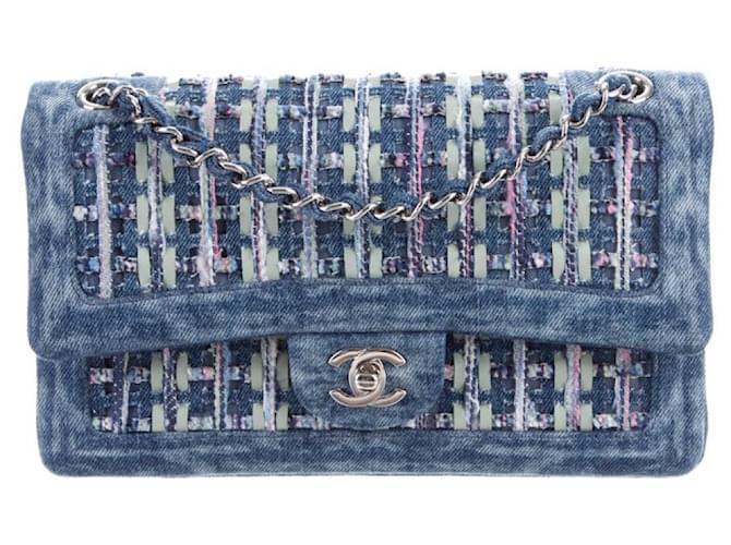 Chanel 2018 Denim Tweed lined Flap Timeless Classic Limited Edition Runway Flap Bag Blue Multiple colors  ref.1100382