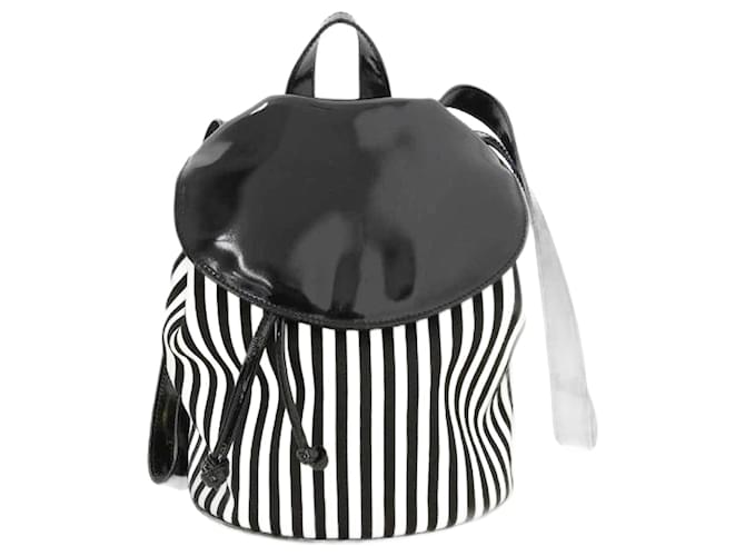 Salvatore Ferragamo Patent Leather and Striped Canvas Backpack AT 21 6186 Black Cloth  ref.1100467