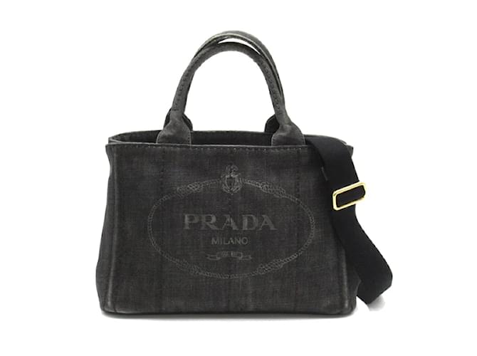 Prada Canapa Logo Denim Handbag 1BG439 Black  ref.1100483