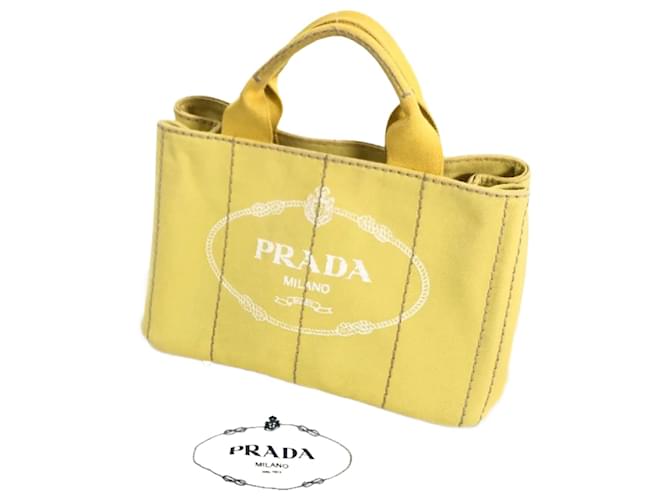Tote Prada Canapa-Logo-Einkaufstasche Gelb Leinwand  ref.1100525