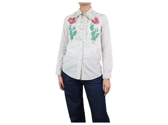 Gucci Camisa azul listrada e estampa floral - tamanho IT 40 Algodão  ref.1100569
