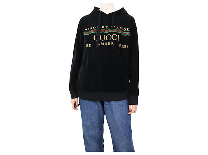 Gucci Black velvet embroidered hoodie size M Cotton ref.1100570 Joli Closet