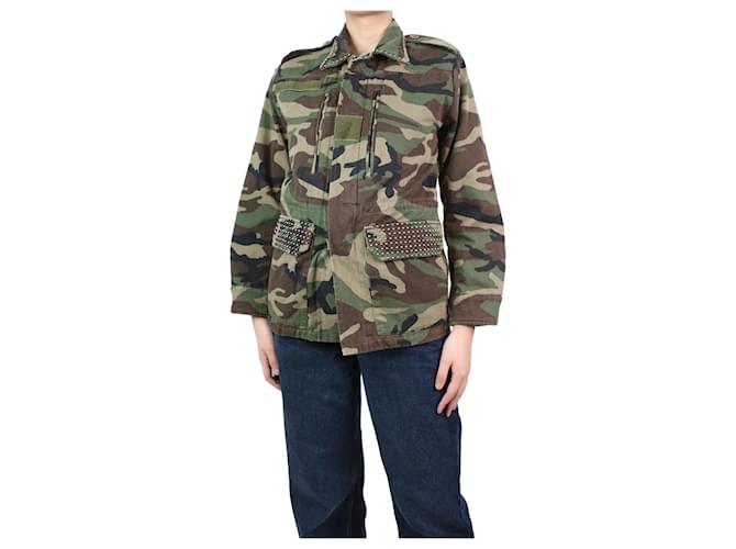 Saint Laurent Green camouflage shearling jacket - size UK 6 Cotton  ref.1100573