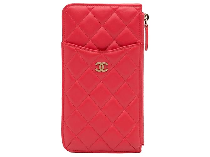 Chanel Red CC Quilted Lambskin Flat Wallet Leather  ref.1100599