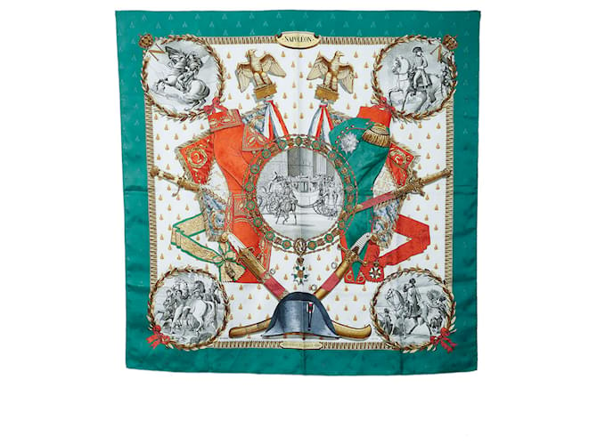 Hermès Bufanda de seda Napoleón verde Hermes Paño  ref.1100607