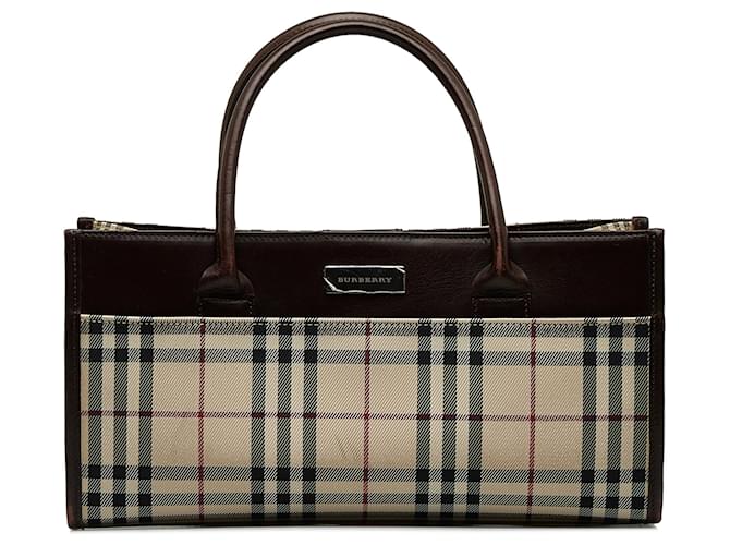 Burberry Brown House Check Handbag Beige Leather Cloth Pony-style calfskin Cloth  ref.1100614