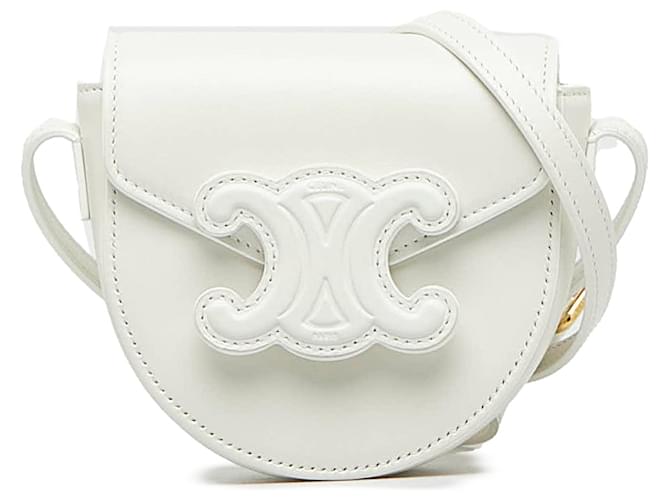 Céline Celine White Mini Besace Cuir Triomphe Tasche Weiß Leder Kalbähnliches Kalb  ref.1100632