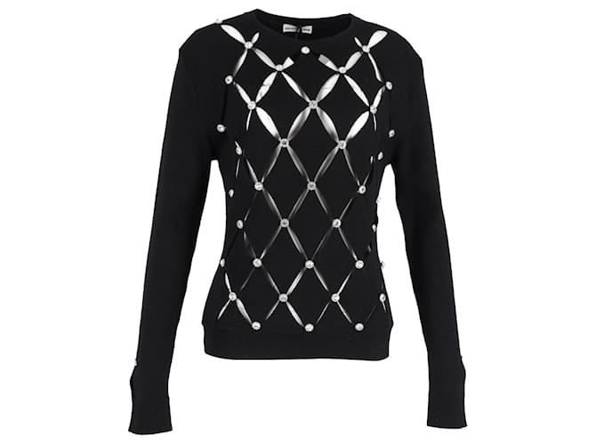 Kristallverzierter Cutout-Pullover von Paco Rabanne aus schwarzer Merinowolle  ref.1100851