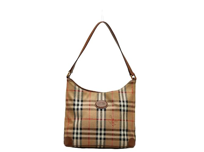 Burberry Nova Check Shadow Horse Canvas Leder Schultertasche in sehr gutem Zustand Beige Leinwand  ref.1100867