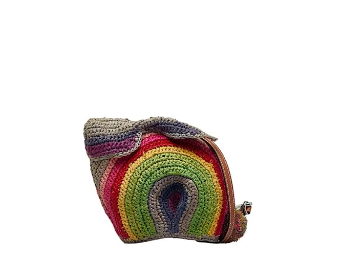 Loewe Raphia Rainbow Bunny Crossbody Bag Sac à bandoulière en matériau naturel en bon état Vert  ref.1100875