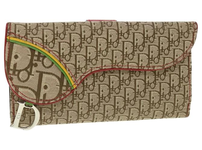 Christian Dior Trotter Toile Rasta Couleur Long Portefeuille Beige Auth 56695  ref.1101189