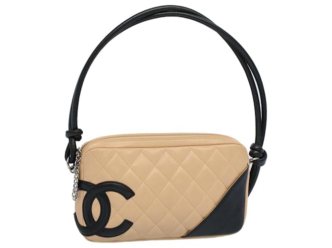 CHANEL Cambon Line Accessory Pouch Leather Black Beige CC Auth 56755  ref.1101202