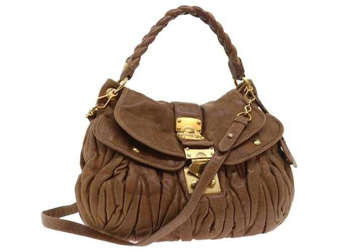 Miu Miu Sac à Bandoulière Cuir 2façon Brown Auth bs8972 Marron  ref.1101310