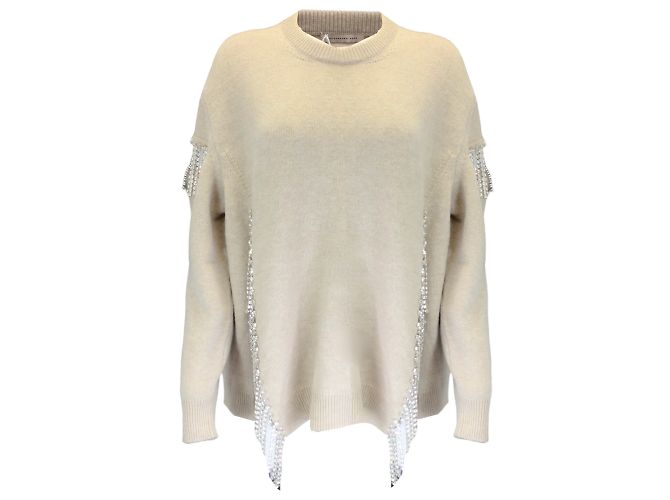 Christopher Kane Beige 2018 Pullover aus Wollstrick mit Kristallverzierung