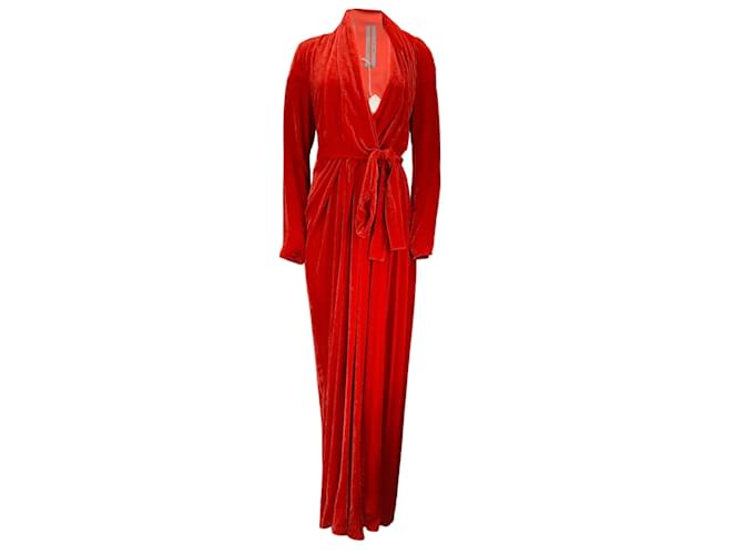 Rick Owens Cardinal Red 2019 Long Sleeved Velvet Wrap Gown / Dress  ref.1101337