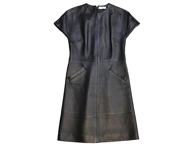 Balenciaga Black Cap Sleeved Lambskin Leather Shift Dress ref.1101340 Joli Closet