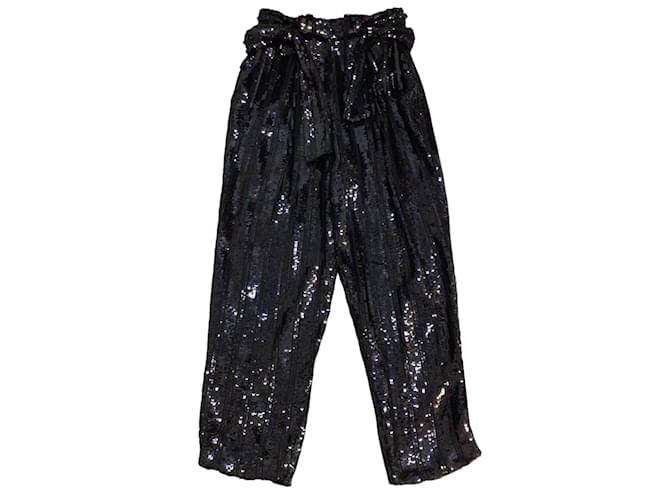 Autre Marque Pantalones negros con cinturón y lentejuelas de Sally LaPointe / pantalones Viscosa  ref.1101469