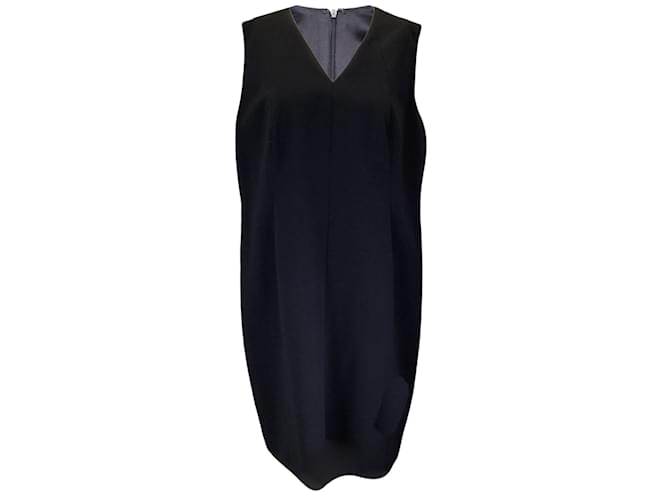 Akris Black Silk Lined Sleeveless V-Neck Wool Crepe Midi Dress  ref.1101473