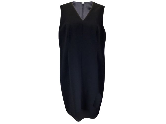 Vestido midi de crepe de lã preto Akris com forro de seda sem mangas e decote em V