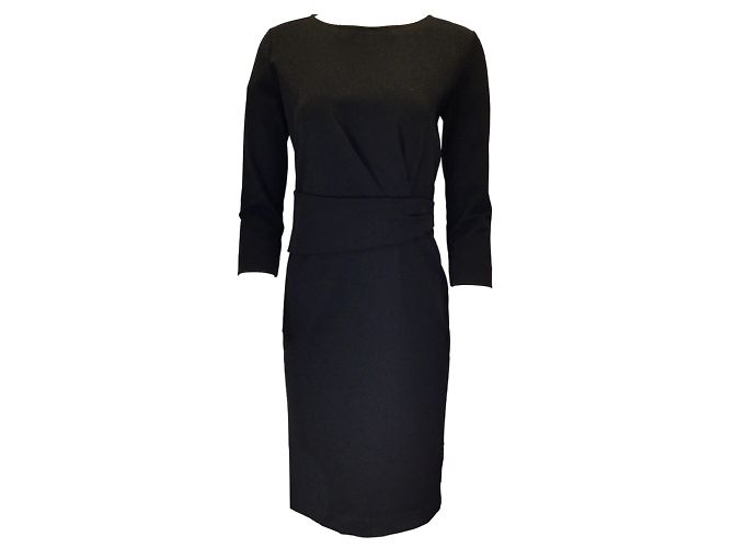 Fuzzi Schwarzes Stretch-Strickkleid mit Dreiviertelärmeln