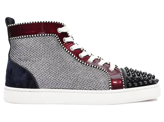 Christian Louboutin Louis Spikes High top Argent Paillettes bordeaux Noir Paillete UE 41.5 UK 7.5 ref.1101507 Joli Closet