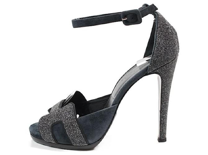 Hermès Sandals Black Grey Leather  ref.1101536