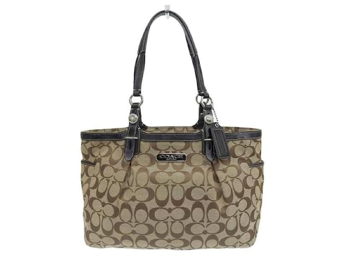 Coach Borsa tote East West F firmata Gallery Style16561 Marrone Tela  ref.1101576