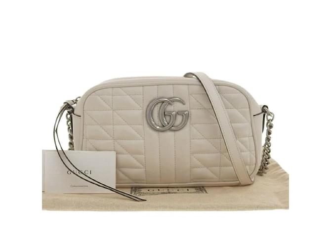 Gucci sac porté épaule GG Marmont 447632 Cuir Blanc  ref.1101618